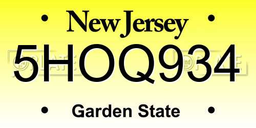 5HOQ934 New Jersey License Plate