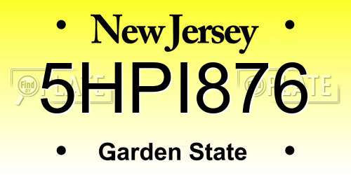 5HPI876 New Jersey License Plate