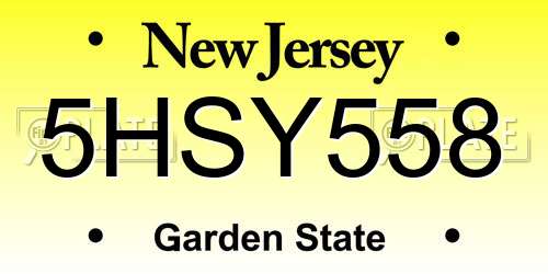 5HSY558 New Jersey License Plate