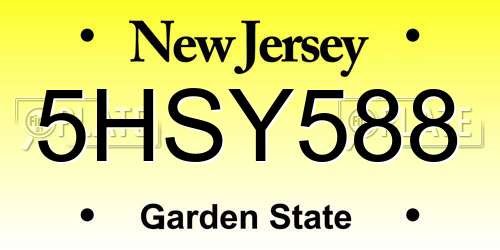 5HSY588 New Jersey License Plate