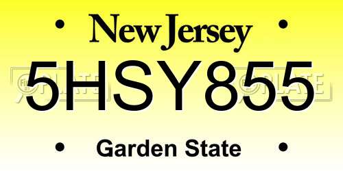 5HSY855 New Jersey License Plate