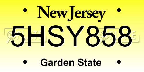 5HSY858 New Jersey License Plate