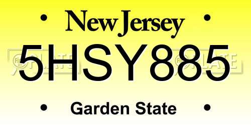 5HSY885 New Jersey License Plate