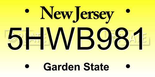 5HWB981 New Jersey License Plate