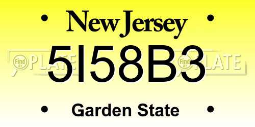 5I58B3 New Jersey License Plate