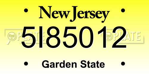 5I85012 New Jersey License Plate