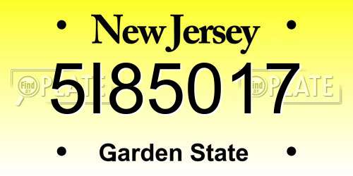 5I85017 New Jersey License Plate