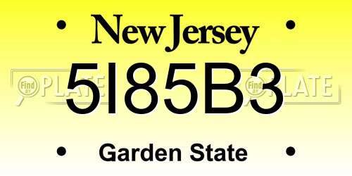 5I85B3 New Jersey License Plate