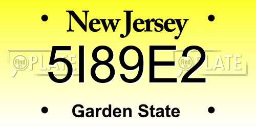 5I89E2 New Jersey License Plate