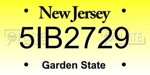 5IB2729 New Jersey License Plate