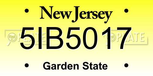 5IB5017 New Jersey License Plate