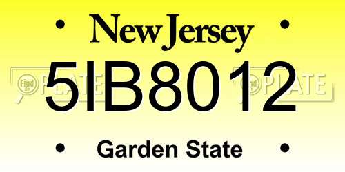 5IB8012 New Jersey License Plate