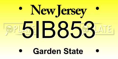 5IB853 New Jersey License Plate