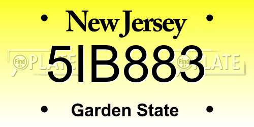 5IB883 New Jersey License Plate
