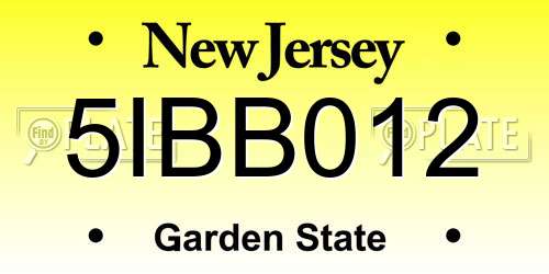 5IBB012 New Jersey License Plate