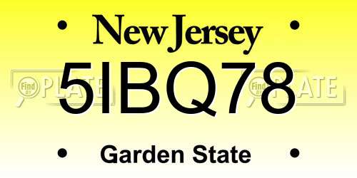 5IBQ78 New Jersey License Plate