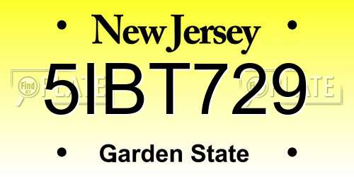 5IBT729 New Jersey License Plate