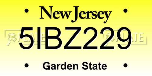 5IBZ229 New Jersey License Plate