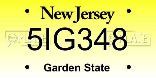 5IG348 New Jersey License Plate