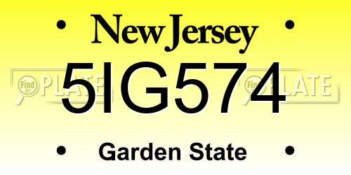 5IG574 New Jersey License Plate