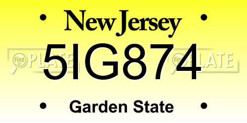 5IG874 New Jersey License Plate