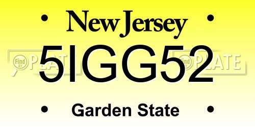 5IGG52 New Jersey License Plate