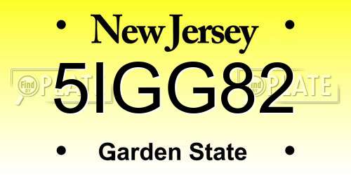 5IGG82 New Jersey License Plate