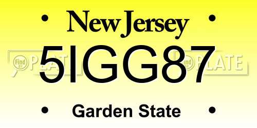 5IGG87 New Jersey License Plate