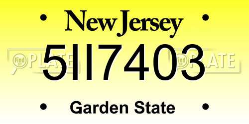 5II7403 New Jersey License Plate