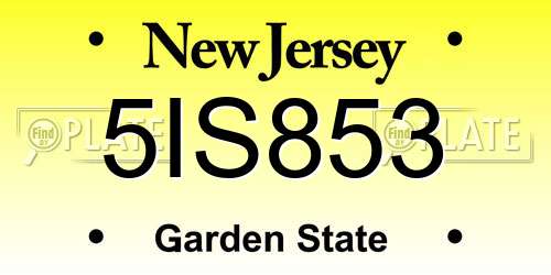 5IS853 New Jersey License Plate