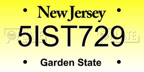 5IST729 New Jersey License Plate