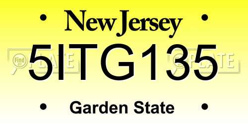 5ITG135 New Jersey License Plate