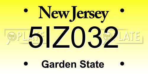 5IZ032 New Jersey License Plate