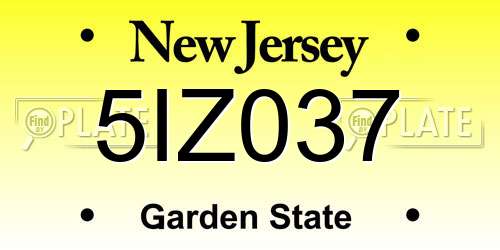 5IZ037 New Jersey License Plate