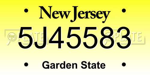 5J45583 New Jersey License Plate