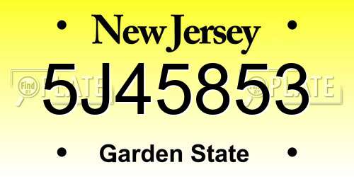 5J45853 New Jersey License Plate