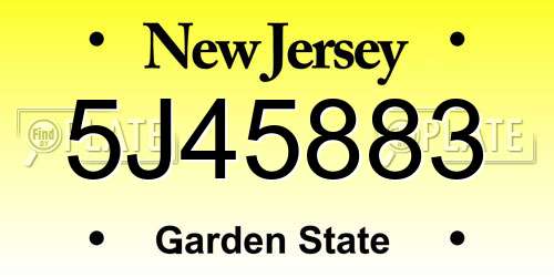 5J45883 New Jersey License Plate