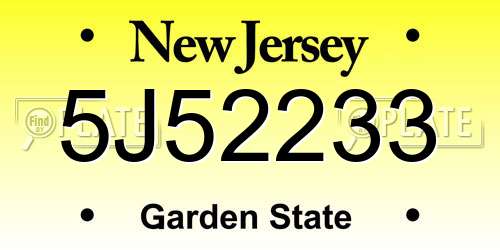 5J52233 New Jersey License Plate
