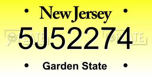 5J52274 New Jersey License Plate