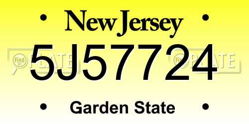 5J57724 New Jersey License Plate