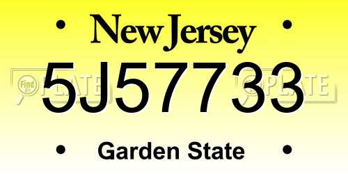 5J57733 New Jersey License Plate