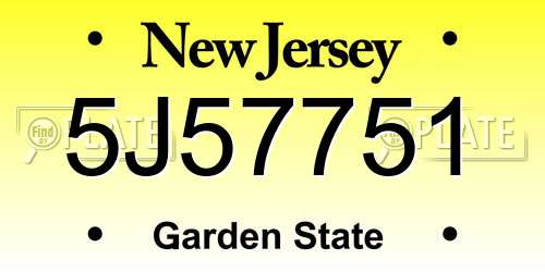 5J57751 New Jersey License Plate