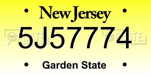 5J57774 New Jersey License Plate