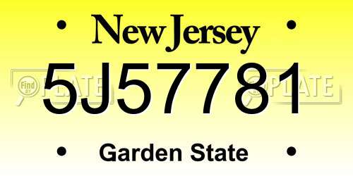 5J57781 New Jersey License Plate