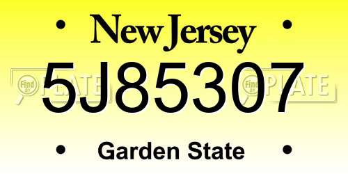 5J85307 New Jersey License Plate