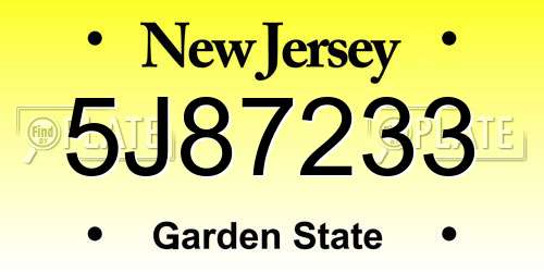 5J87233 New Jersey License Plate