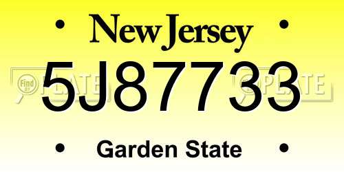 5J87733 New Jersey License Plate