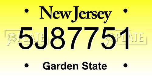 5J87751 New Jersey License Plate