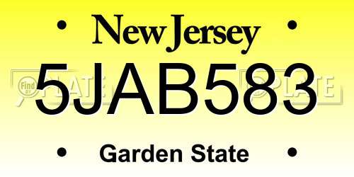 5JAB583 New Jersey License Plate