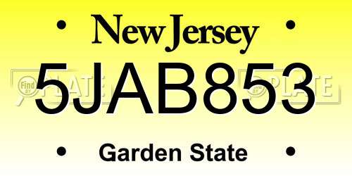 5JAB853 New Jersey License Plate